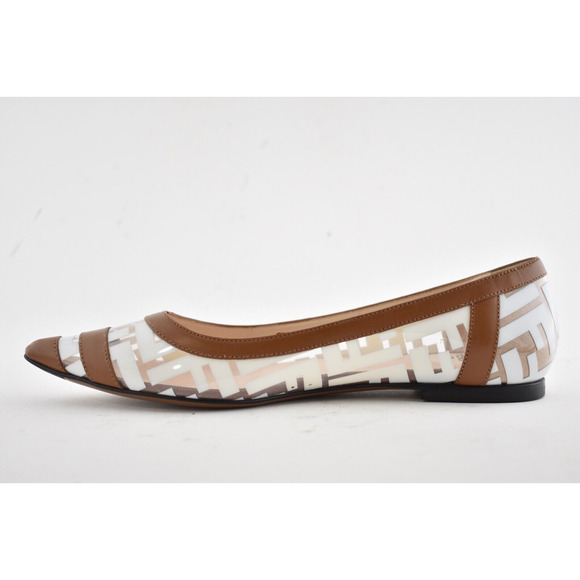 Fendi White PVC Colibri Brown Leather FF Logo Pointed Ballerina Ballet Flat 38 - Picture 9 of 12